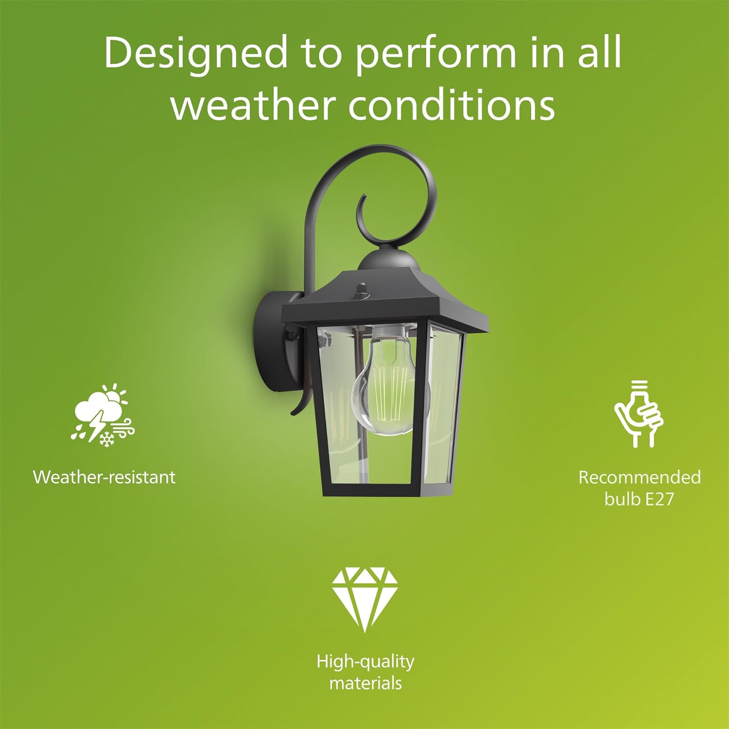 Thumbnail 2 de Philips Buzzard Outdoor Wall Light (IP44) in Black with E27 bulb holder