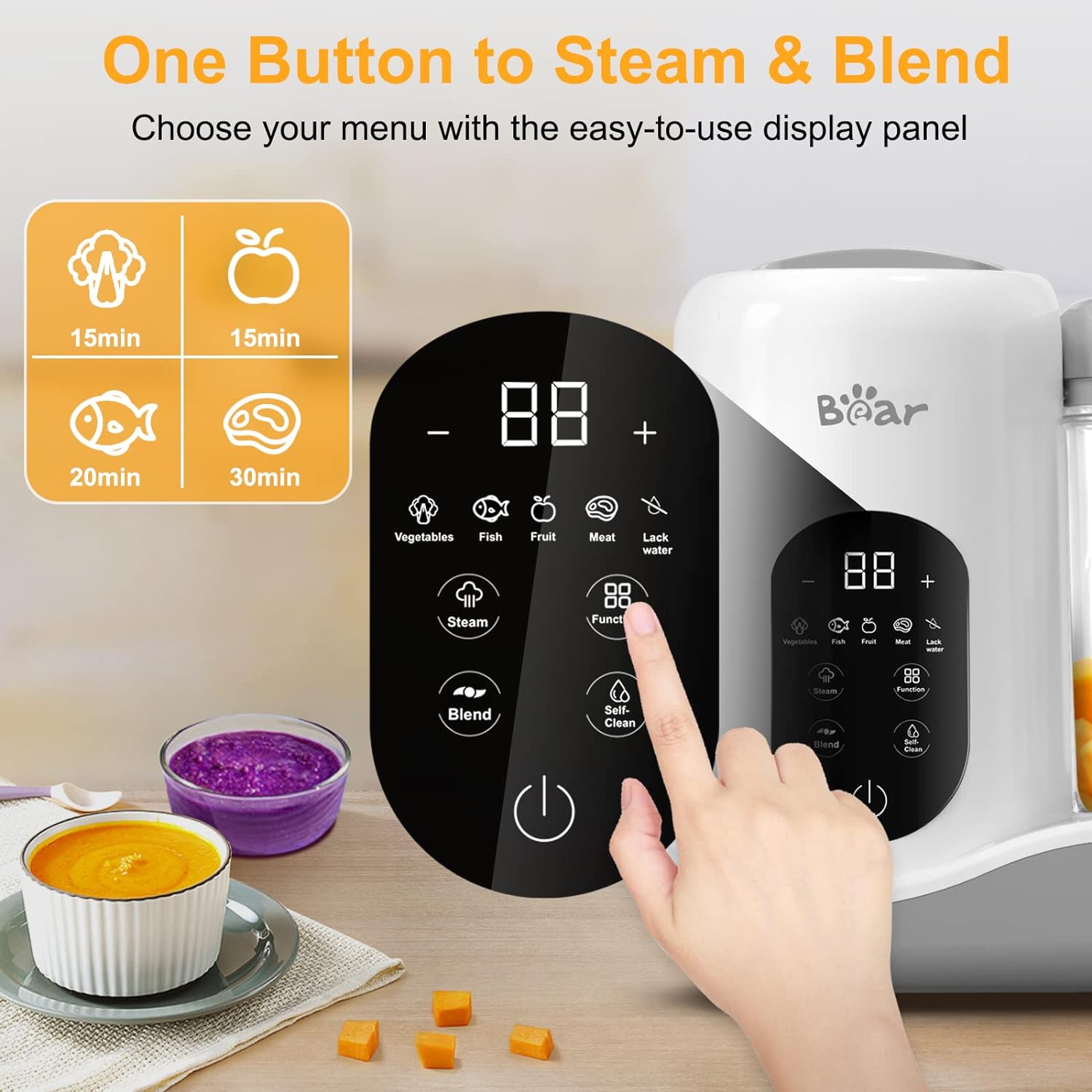 Thumbnail 2 de Bear Baby Food Maker (One Step) with Auto Cooking, Grinding, Self-Clean and Touch Screen Control