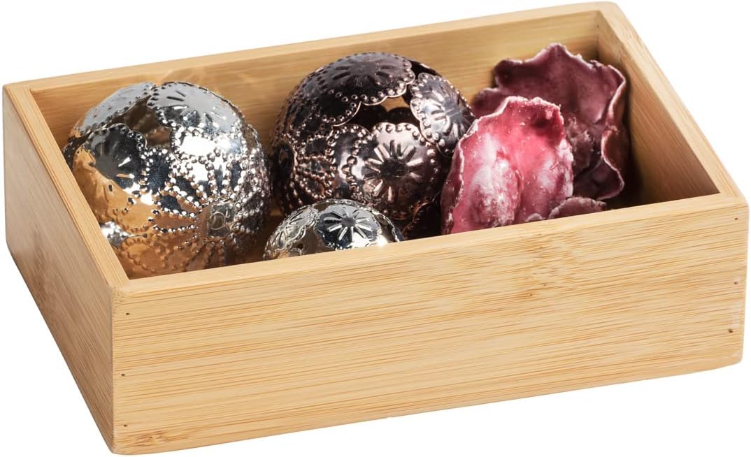 Detalle 2 de WENKO Plateau en Bambou Terra M - Tablette de rangement pour la salle de bain (15 x 7 x 15 cm) Naturel