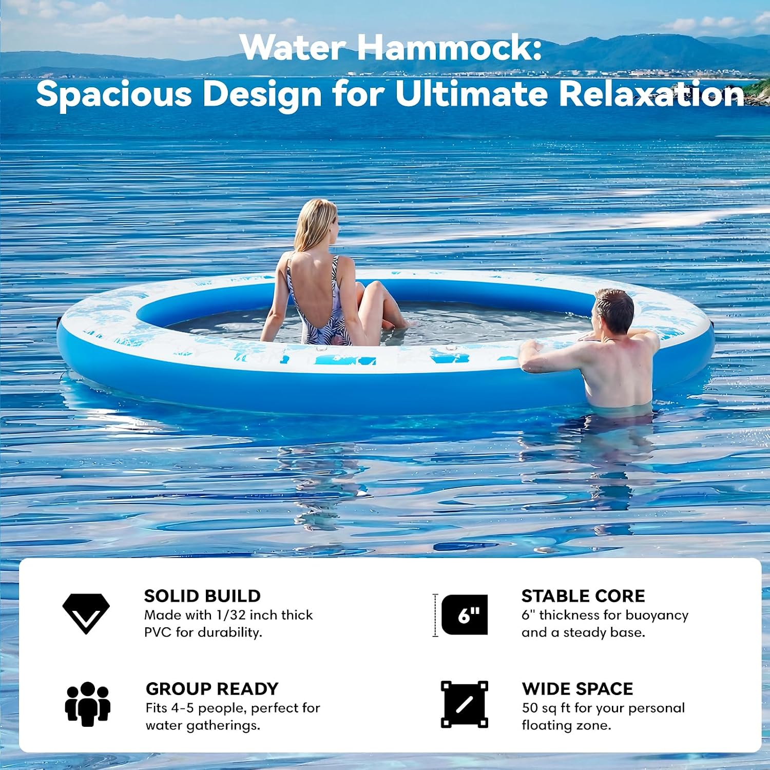 Detalle de Danrelax 6-12FT Round Inflatable Floating Dock with Sunchill Float Ring
