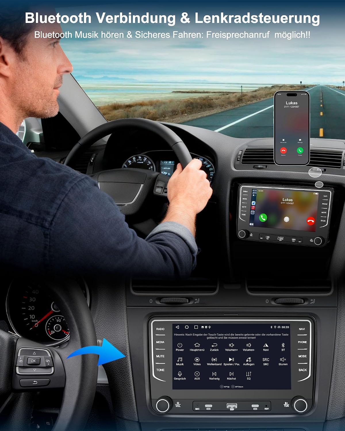 Thumbnail 4 de Autoradio 2+64GB Android 14 7 Zoll für VW Golf