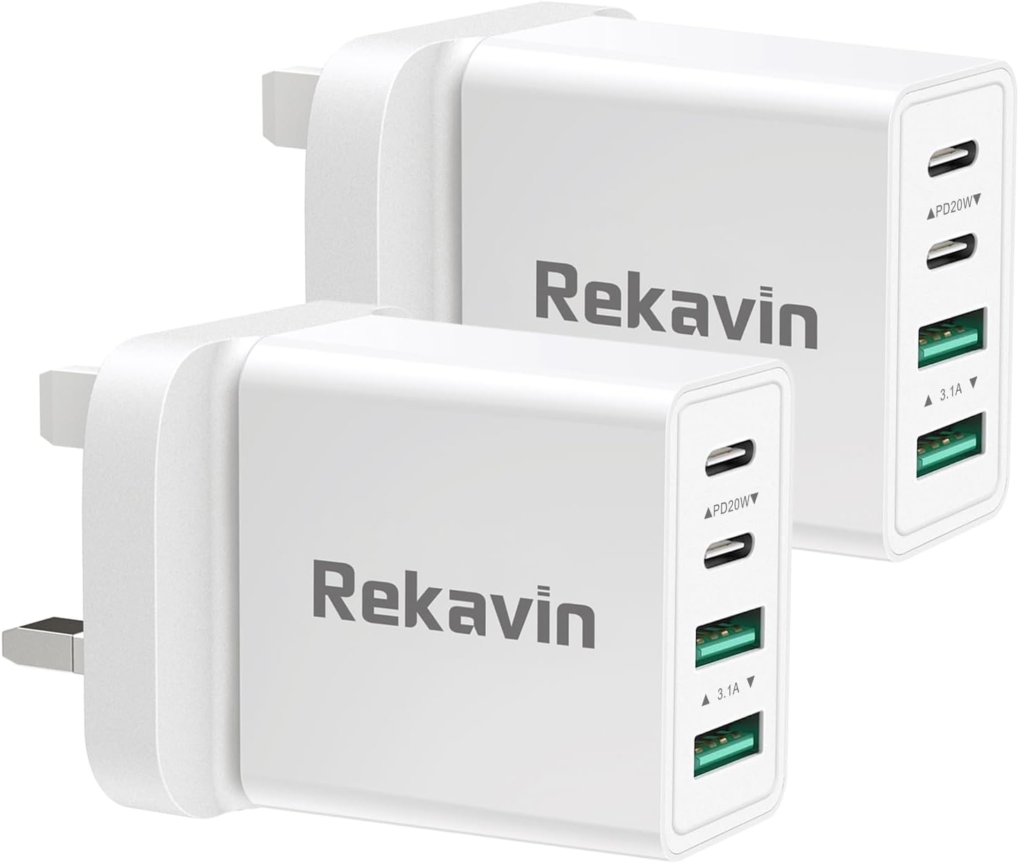 Detalle de USB-C and UK Plug Fast Charger 40W (2-pack) with Multi-Port A+C Charging