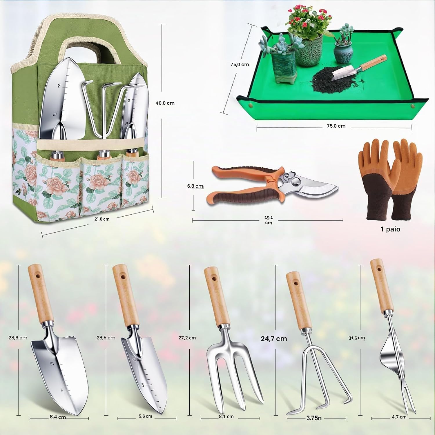 Thumbnail 6 de Kynup Set da Giardinaggio 9 Pezzi: Attrezzi in Acciaio Inossidabile Antiruggine con Manici in Legno Ergonomici