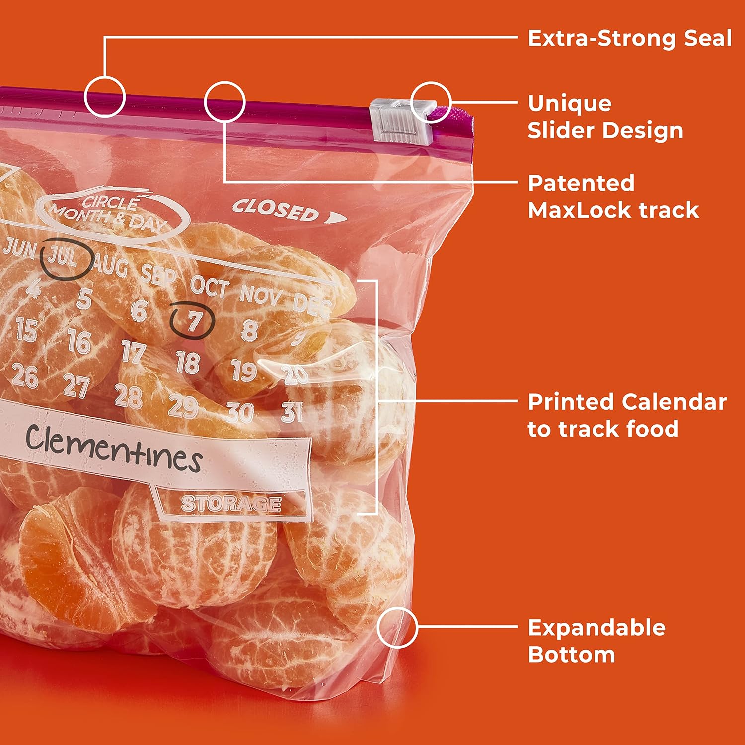 Thumbnail 3 de Hefty Slider Calendar Storage Bags Quart 160 count