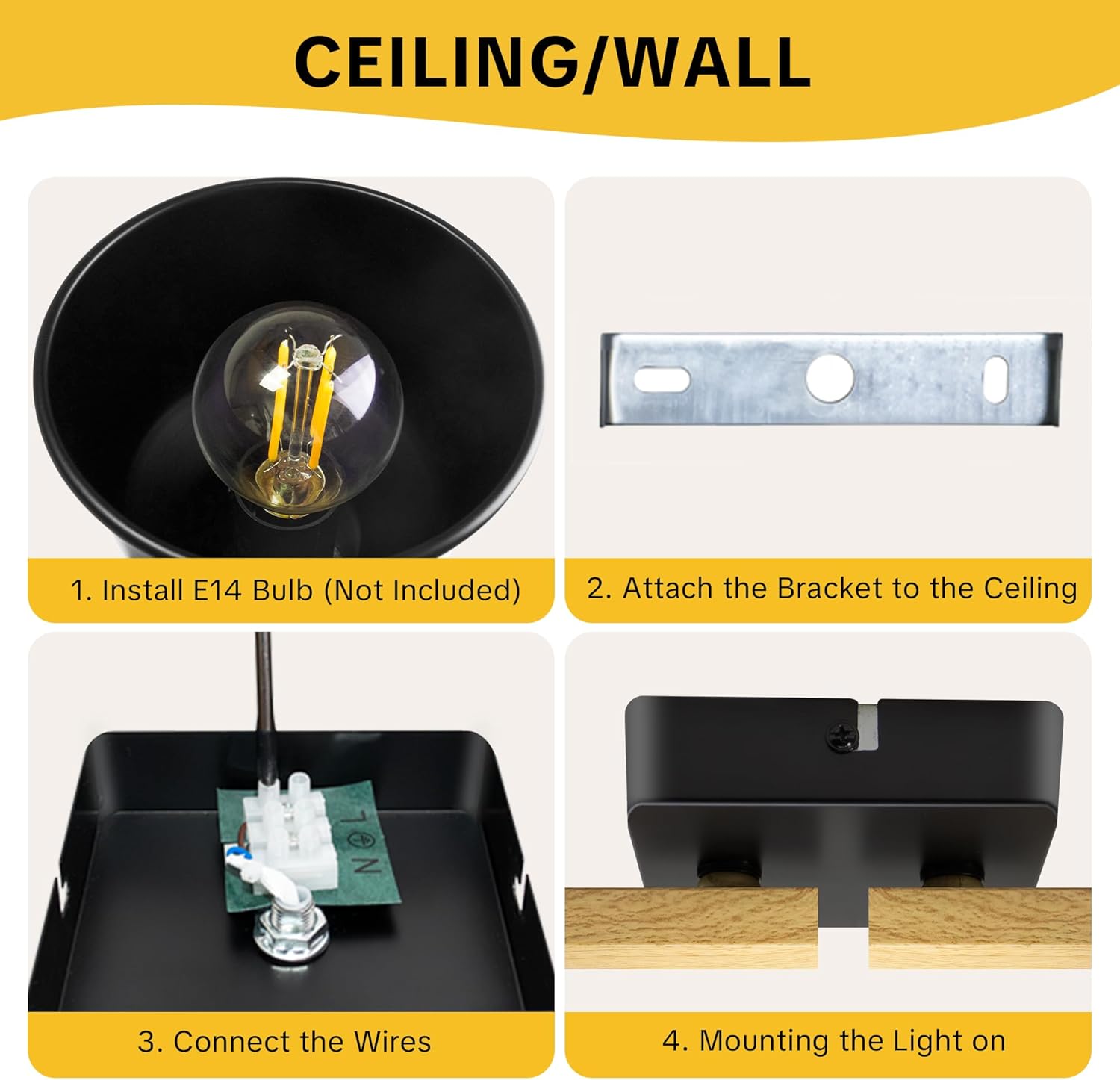 Thumbnail 6 de Deckenstrahler 4-flammig, schwenkbar (350°) – Vintage LED Deckenleuchte mit E14-Fassung, Schwarz (ohne Leuchtmittel)
