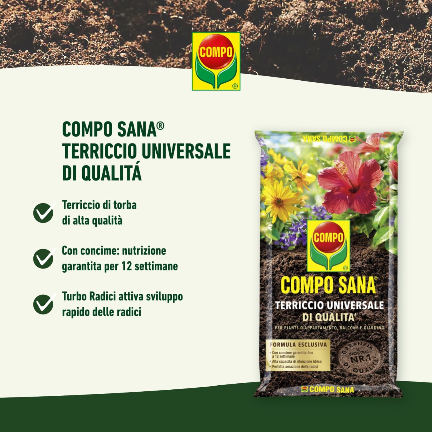 Detalle de COMPO SANA Terriccio Universale 80 l per piante d'appartamento, balcone e giardino