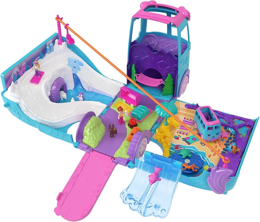 Detalle 2 de Polly Pocket Maleta de Vacaciones sobre Ruedas 🎒 con Muñecas
