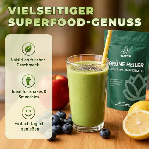 Thumbnail 4 de Grüne Entgiftungspulver 200g von Pflarosa – Greens Pulver mit Matcha, Gerstengras, Spirulina & Heidelbeeren