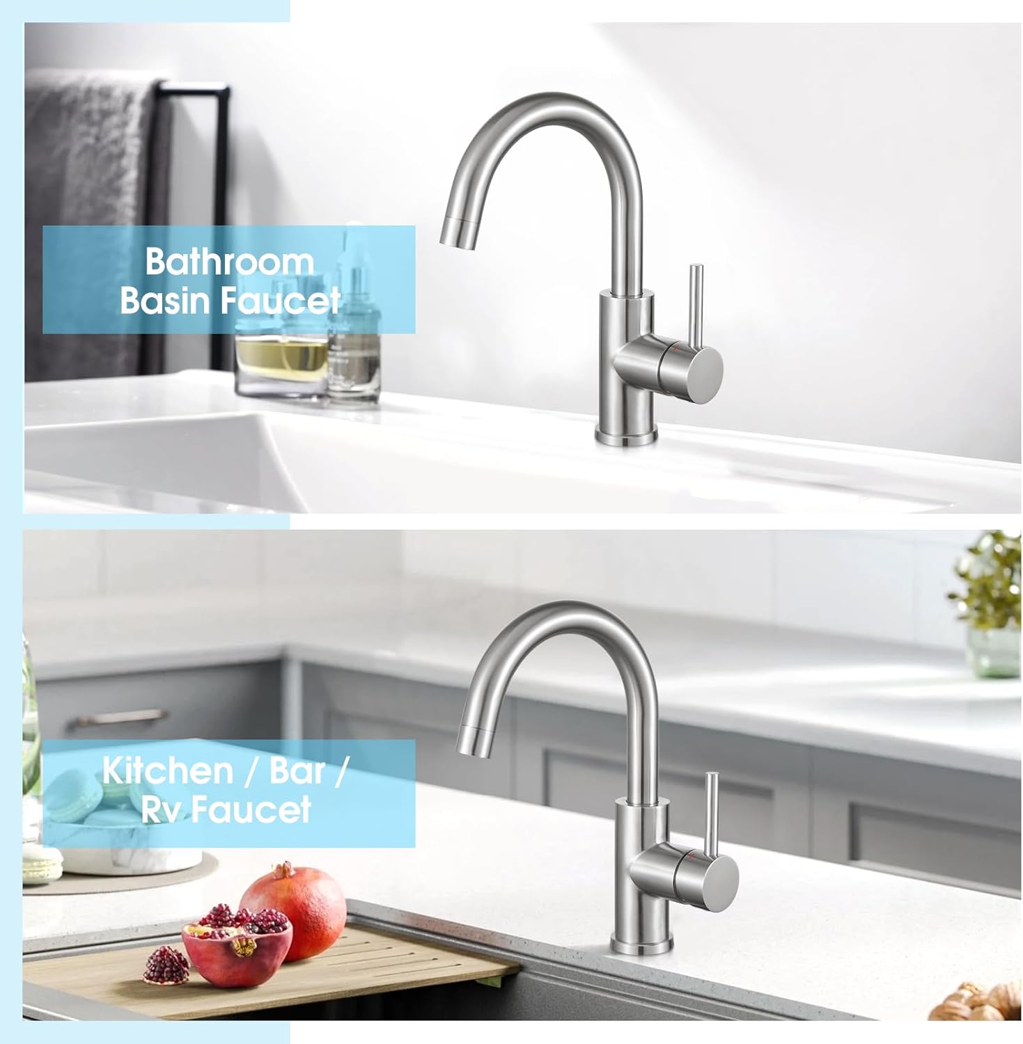 Thumbnail 5 de CREA Bar Sink Faucet: Brushed Nickel, 304 Stainless, Single Hole/3-Hole Mount, 360° Swivel