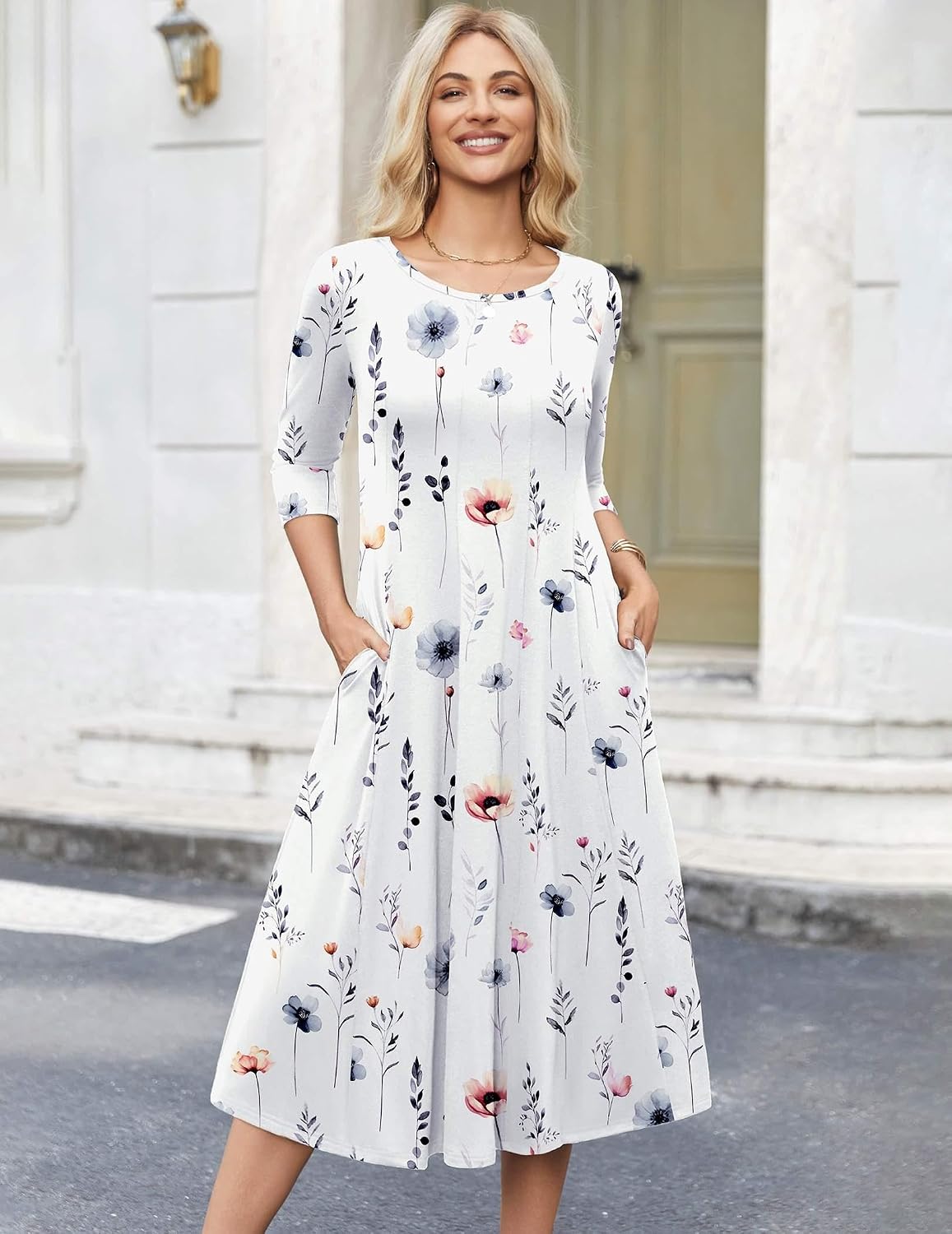 Thumbnail 2 de HOTOUCH Women's A-line Midi Dress 3/4 Sleeve