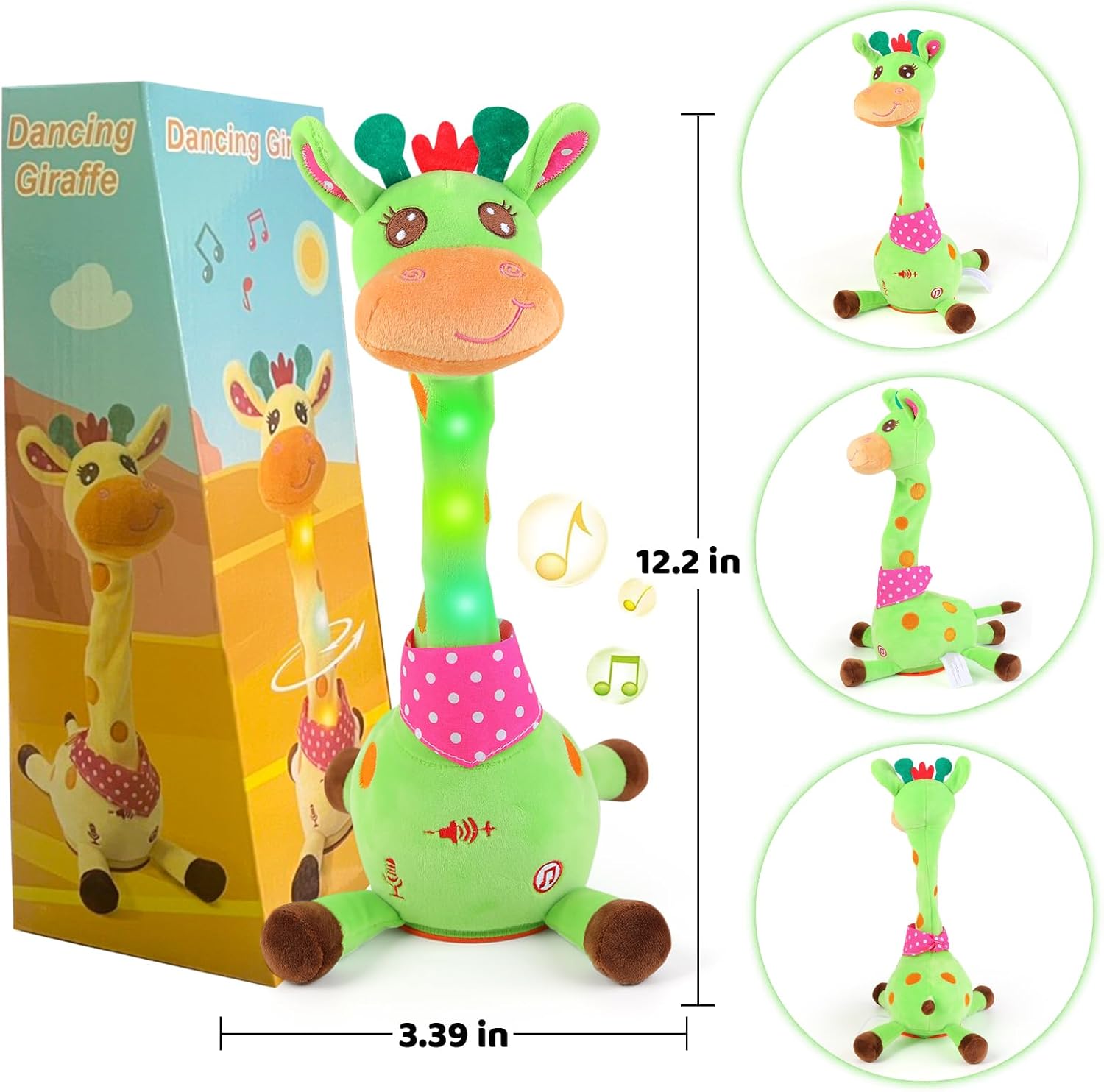 Thumbnail 1 de Sprechender Giraffe Spielzeug von seOSTO – Tanzende Kuscheljiraffe mit Lautstärkeregler und Aufnahmefunktion