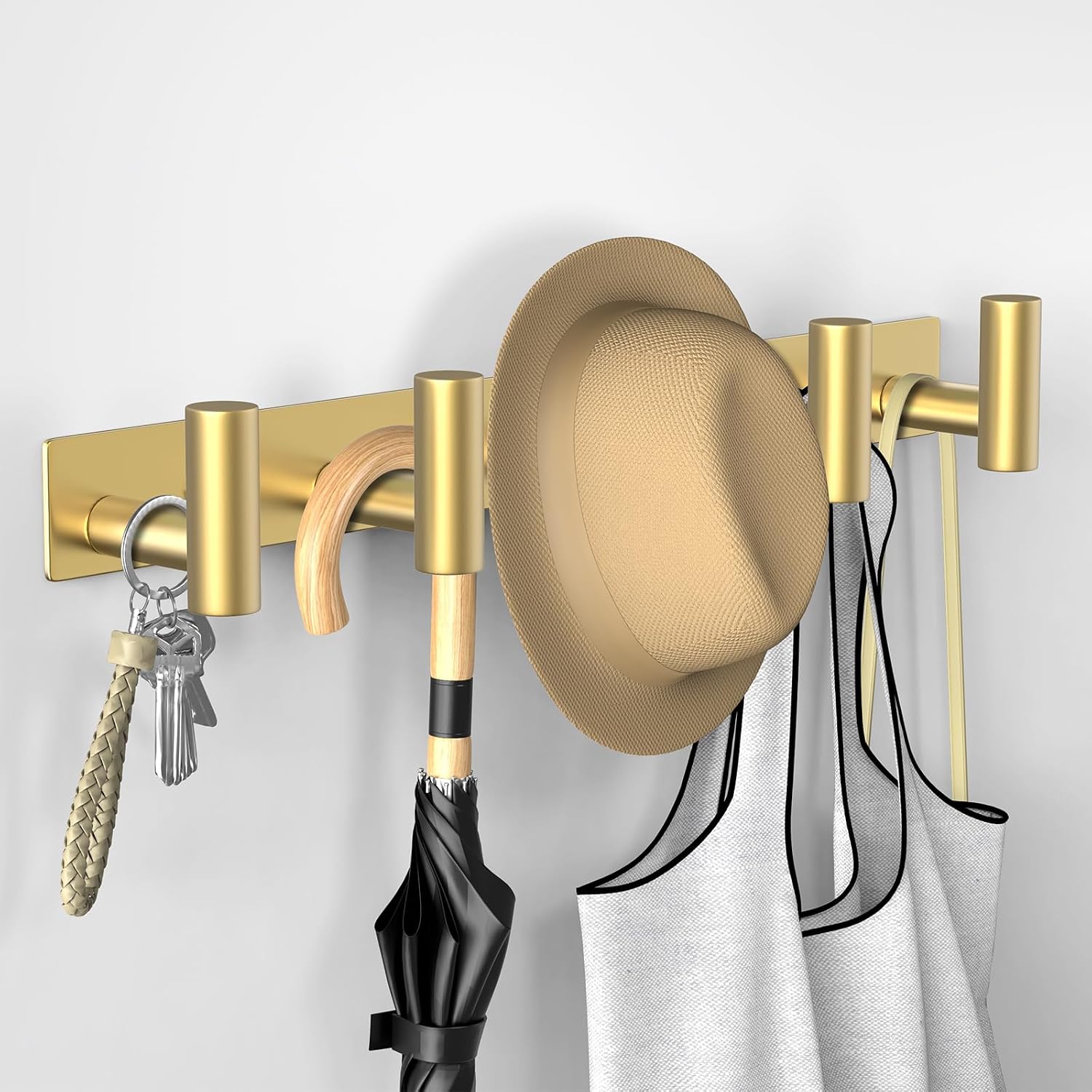 Detalle de VAEHOLD 067 Wall-Mount Hook Rack, Gold Stainless Steel, 5 Hooks
