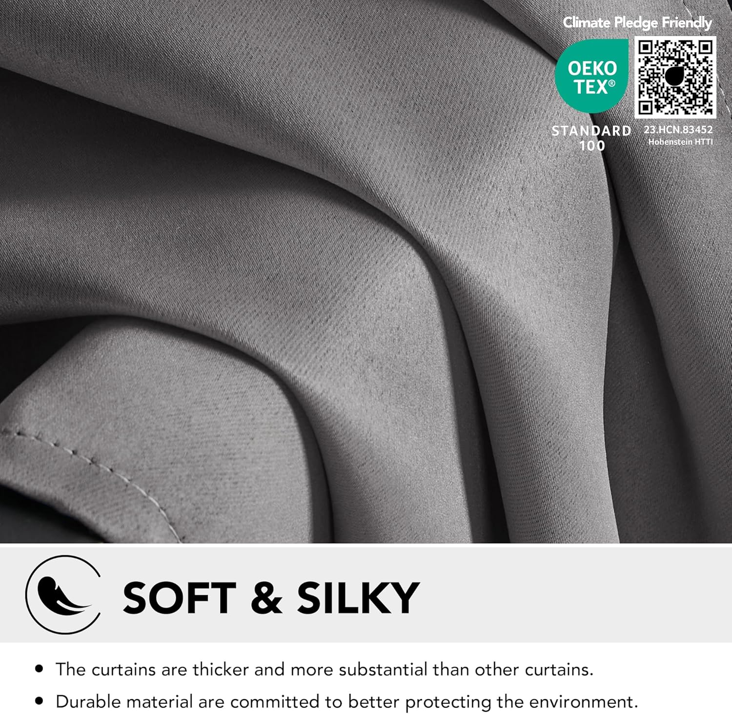 Thumbnail 5 de Deconovo Grey Blackout Curtains (46 x 54 inch) Eyelet Thermal Insulated – 2 Panels