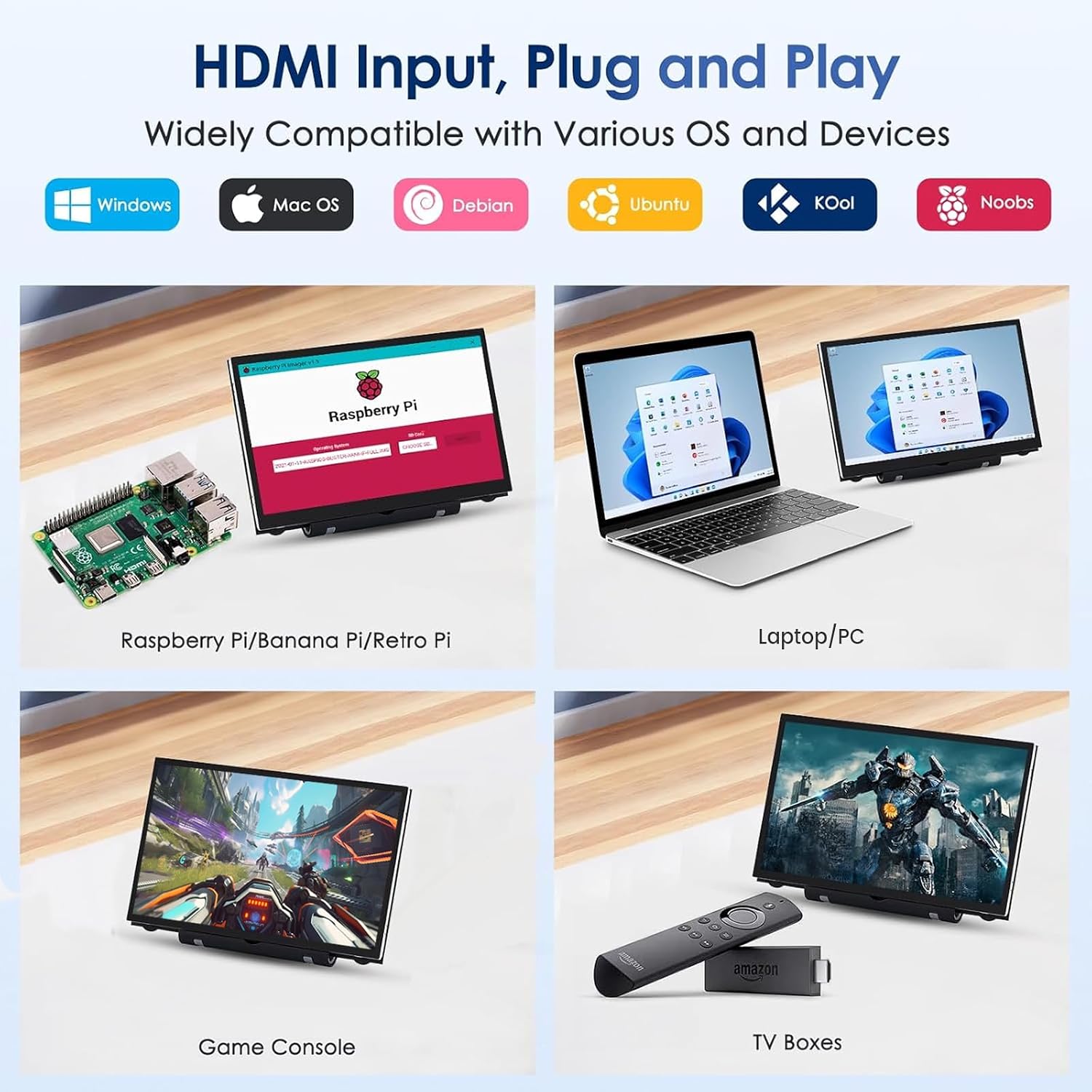 Detalle de HAMTYSAN 7-Zoll Raspberry Pi Bildschirm HDMI Monitor – 800×480 LCD mit Dual-Lautsprechern (Non-Touch)