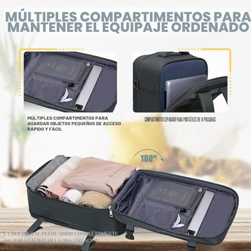Detalle de Mochila de viaje VMIKIV 24L 40x30x20 cm: opción de cabina con bolsillos antirrobo y compartimento para portátil