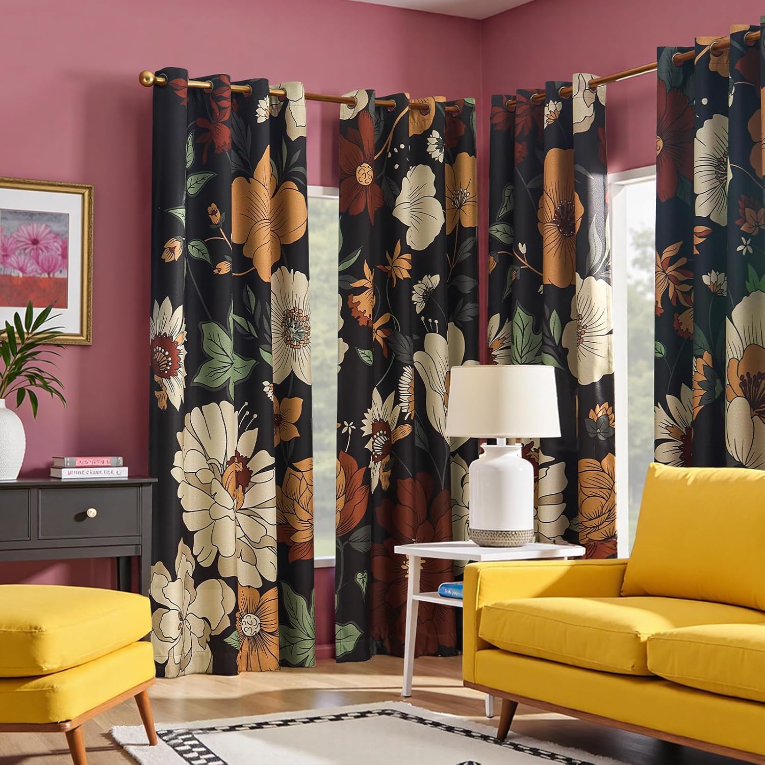 Detalle 2 de jinchan JINCHAN Curtains Floral Blackout Drapes, 80% Light Blocking, 96-Inch