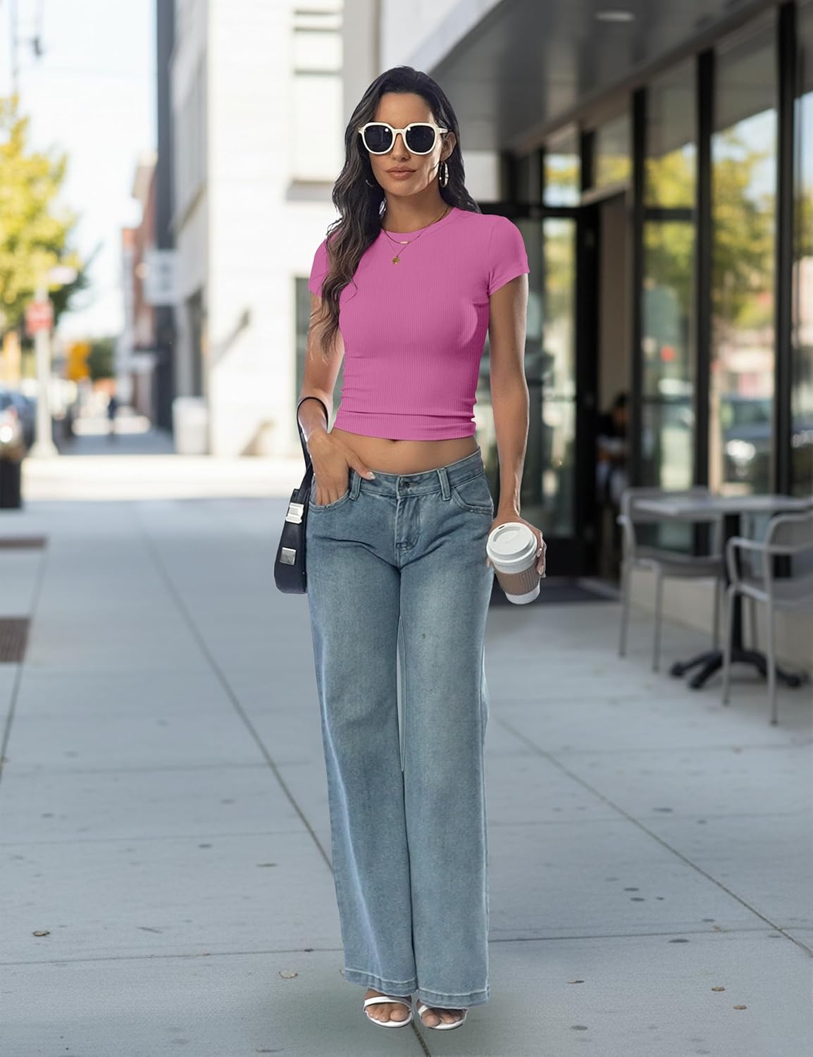 Thumbnail 4 de DUOEASE T Shirt Donna Casual Basic Manica Corta Girocollo Estate Crop Top