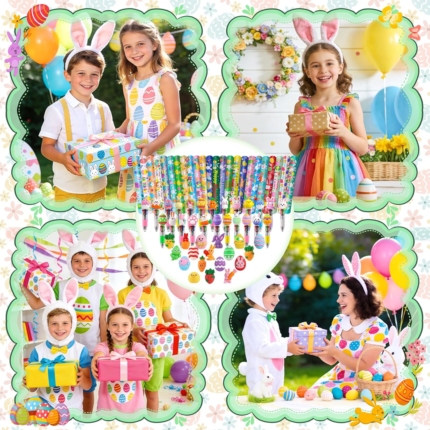 Detalle de SZCECHRE Easter 72-Piece Classroom Gift Set: 24 Pens, Mochi Squishy & Slap Bracelets