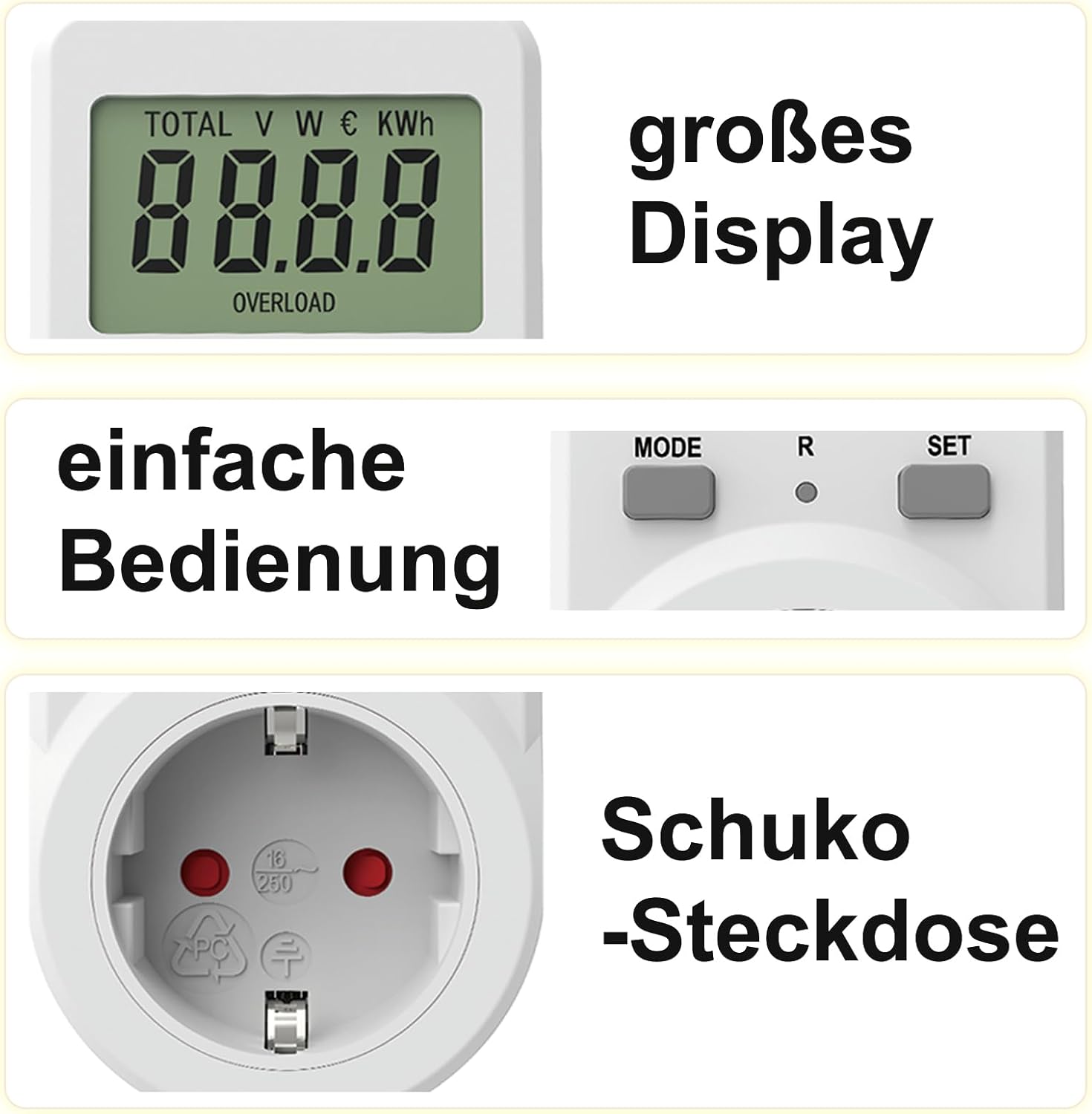 Thumbnail 6 de NOVKIT Stromzähler für Steckdose – Energiekostenmessgerät mit Speicherfunktion (230V / 16A / 3.680W)