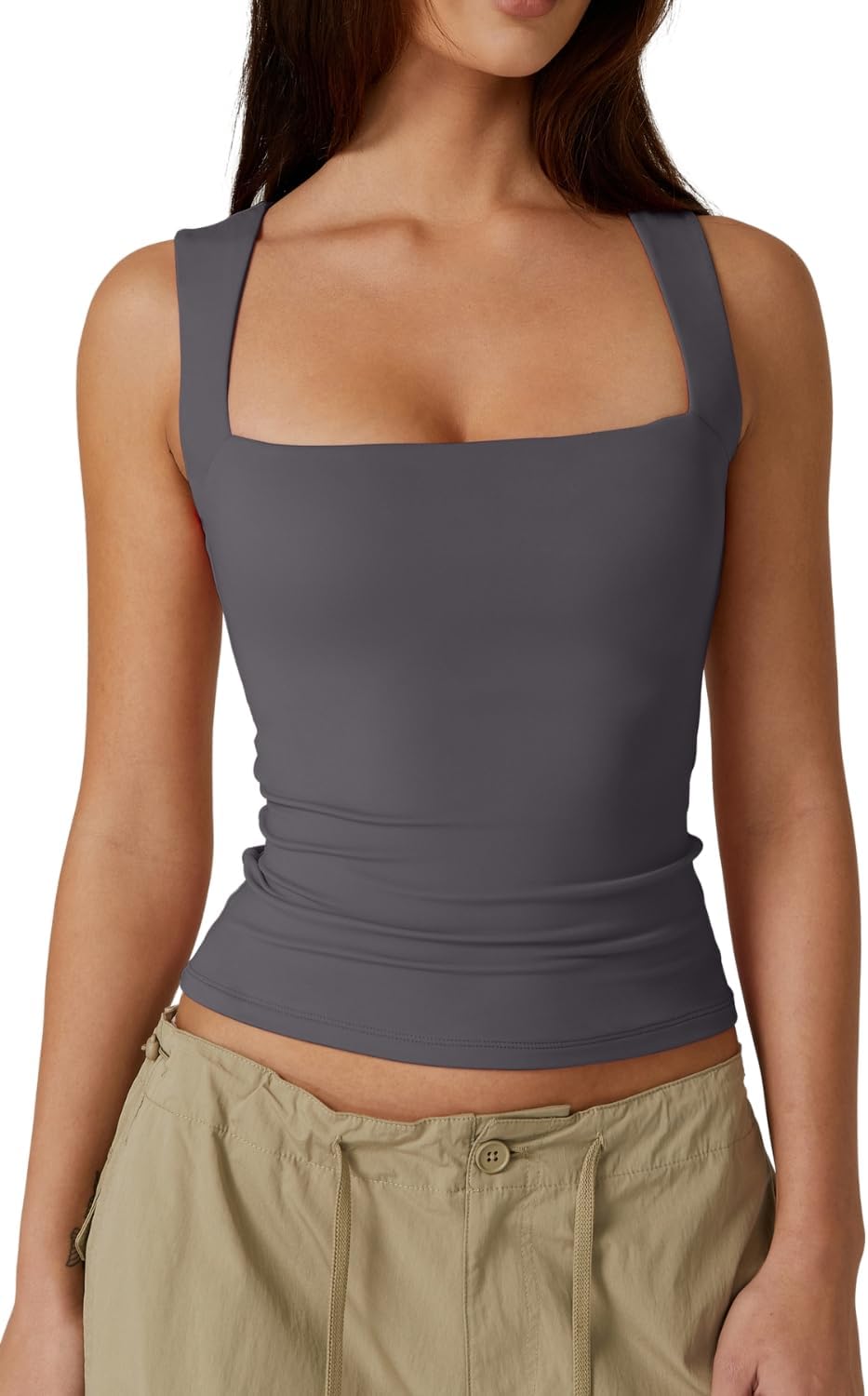 Thumbnail 6 de QINSEN Women's Double Layer Square Neck Sleeveless Tank Tops