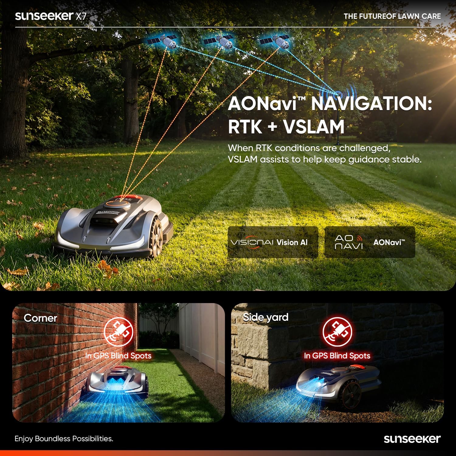 Thumbnail 2 de Sunseeker X7 Wireless Robot Lawn Mower with Smart App Control, Vision AI, and RTK/Path Planning