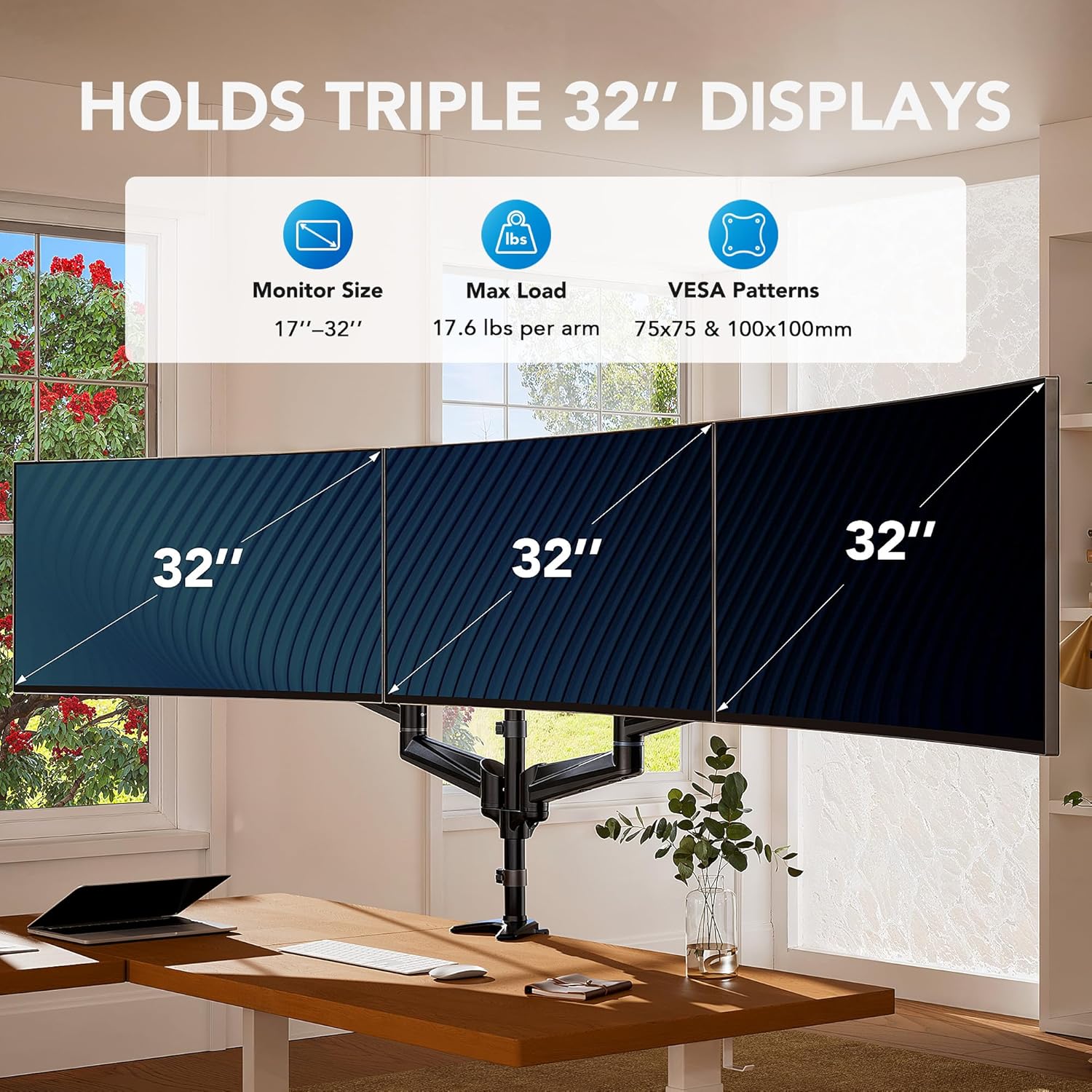 Thumbnail 1 de HUANUO Monitor Halterung 3 Monitore 17–32 Zoll 8 kg pro Arm