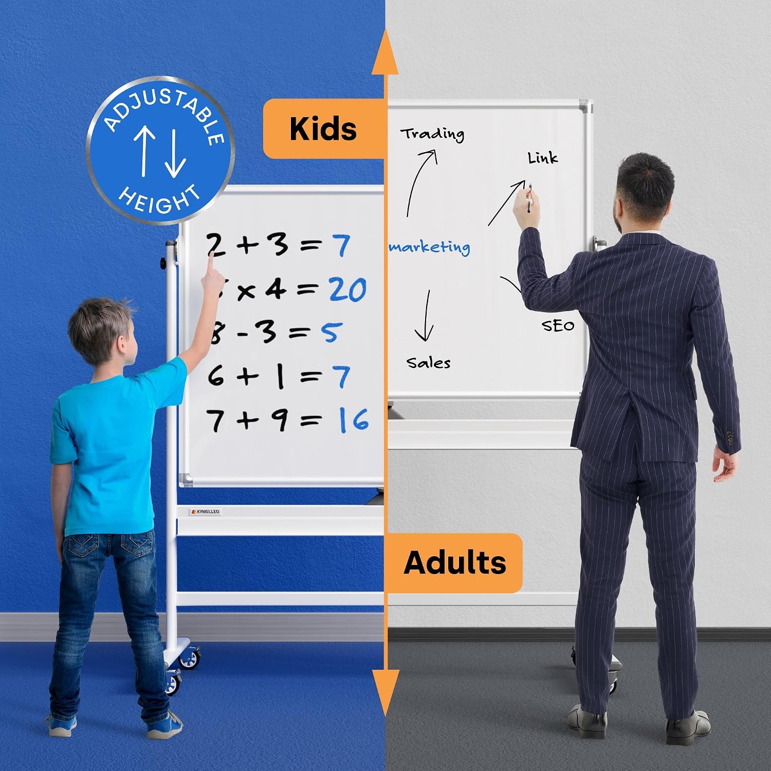 Detalle 2 de KAMELLEO 46" x 32" Rolling Double-Sided Magnetic Whiteboard