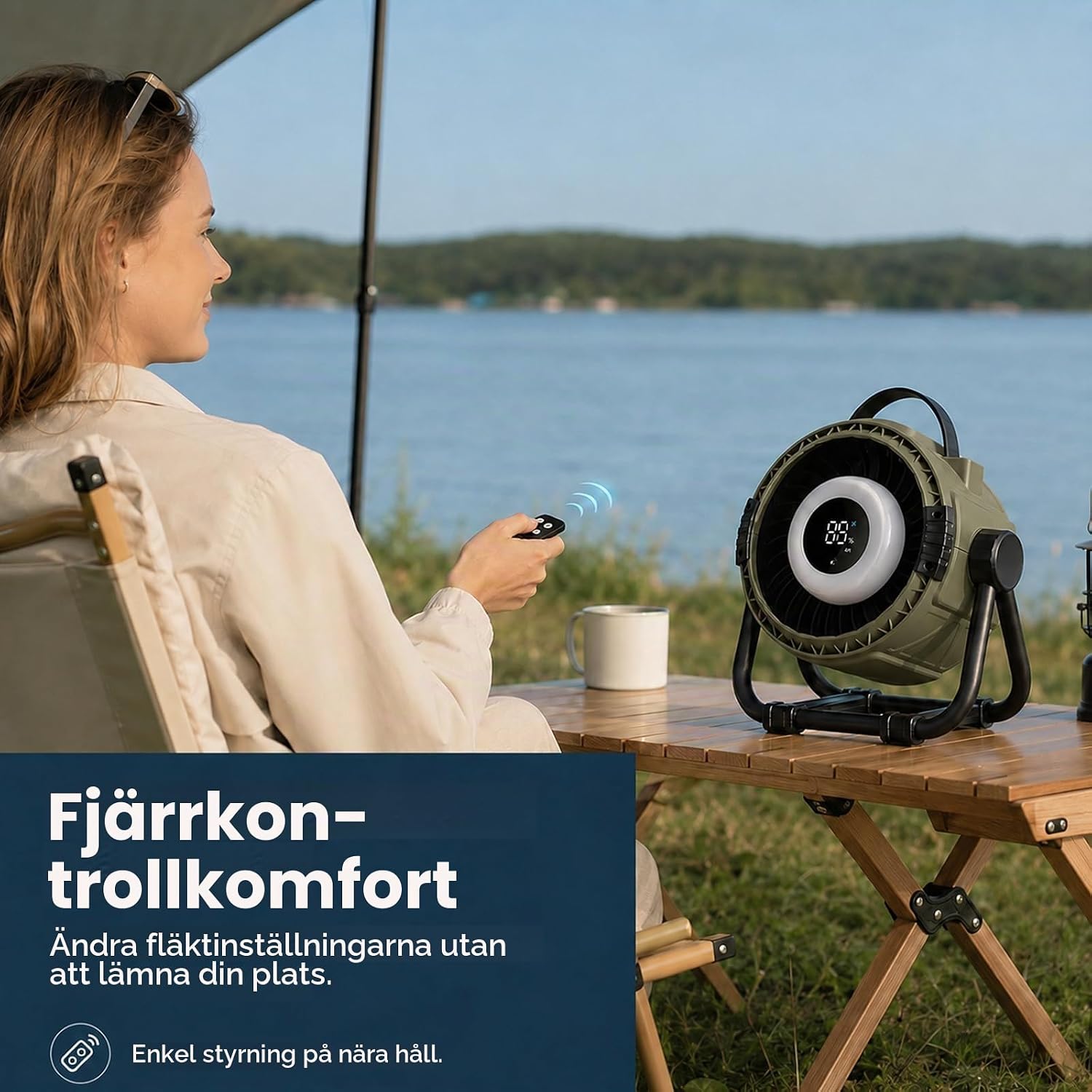 Detalle 2 de WHATOOK H10 uppladdningsbar bordsfläkt, 20 000 mAh, nattlampa och fjärrkontroll