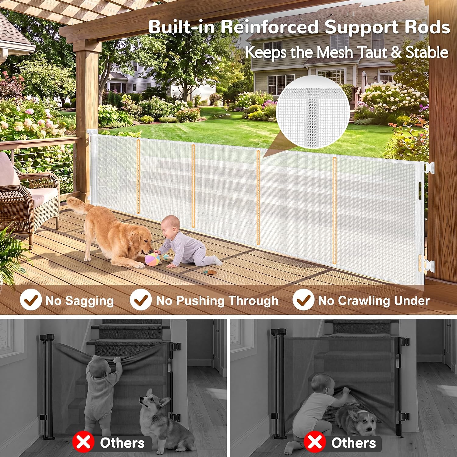 Thumbnail 1 de GRENFU 155" Retractable Baby Gate with Reinforced Rods and Scratch-Resistant Mesh