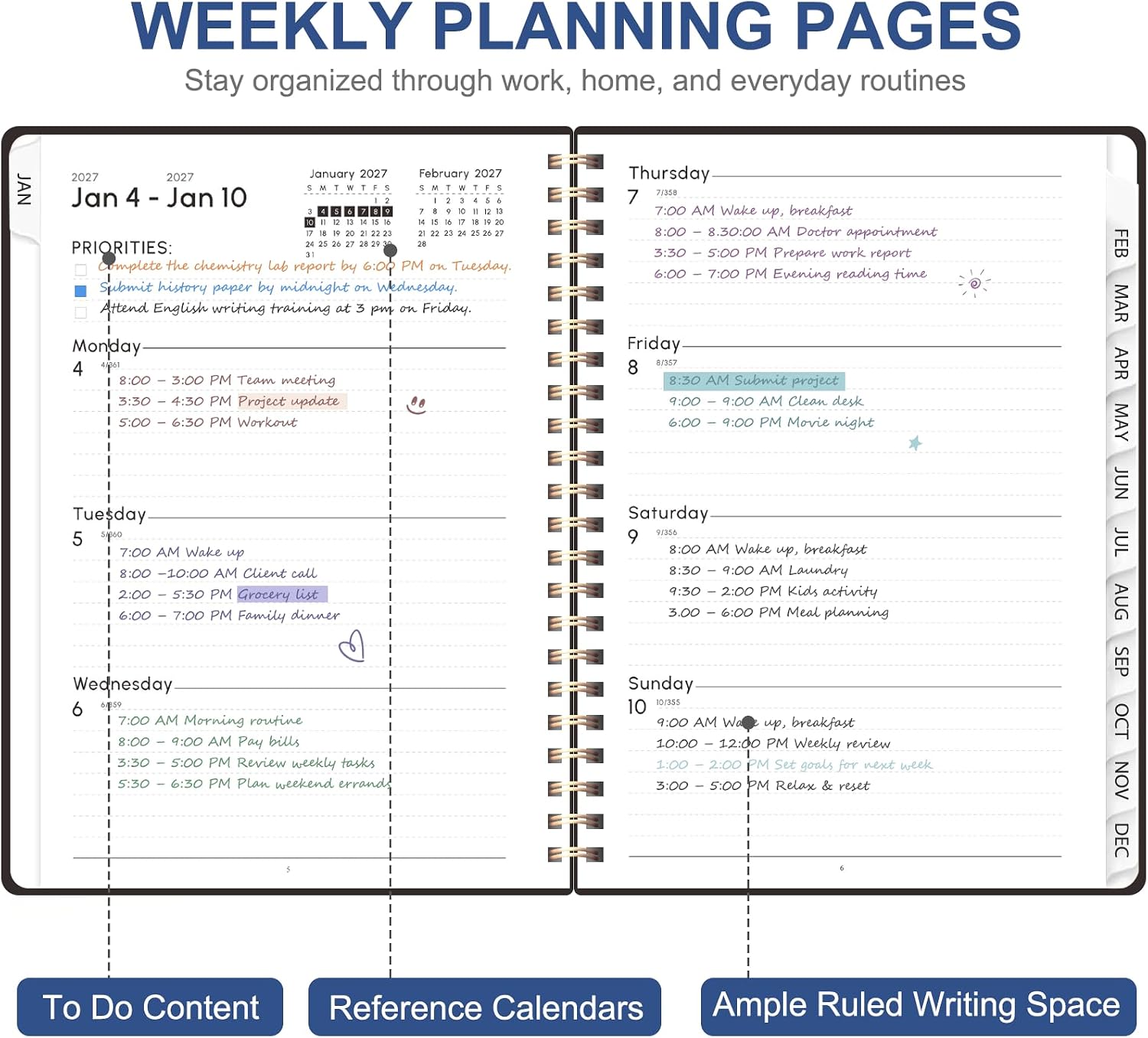 Detalle 2 de VALOME 2027 Weekly and Monthly Planner, A5 Hardcover with Spiral Binding