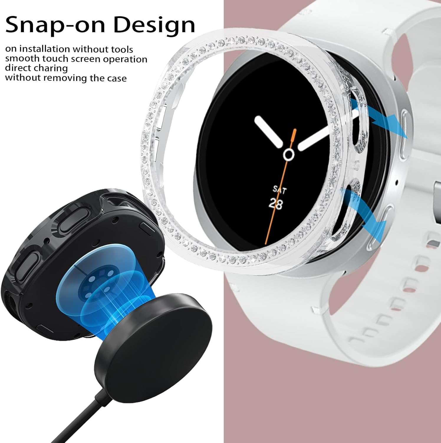 Detalle de 4X Bling Case for Samsung Galaxy Watch 8 40mm (2025) — Diamond Bumper Hard PC Cover (Black/Rosegold/Silver/Gold)