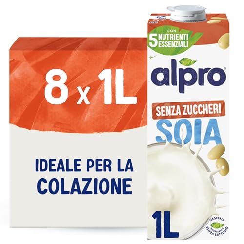 Detalle de ALPRO SENZA ZUCCHERI Bevanda di soia 1 L (8 confezioni) – naturalmente senza lattosio, arricchita con vitamine B2, B12 e D2