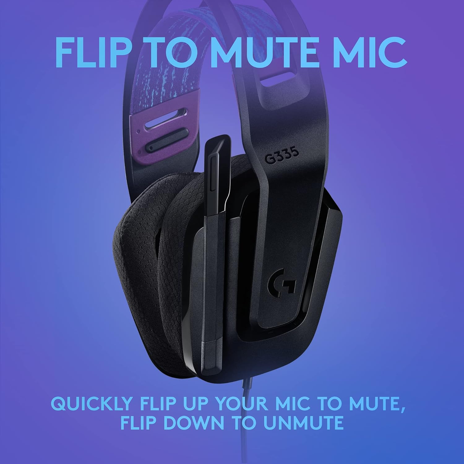 Detalle de Logitech G G335 Wired Gaming Headset (3.5mm) with Flip-to-Mute Mic, Memory Foam Earpads – Black