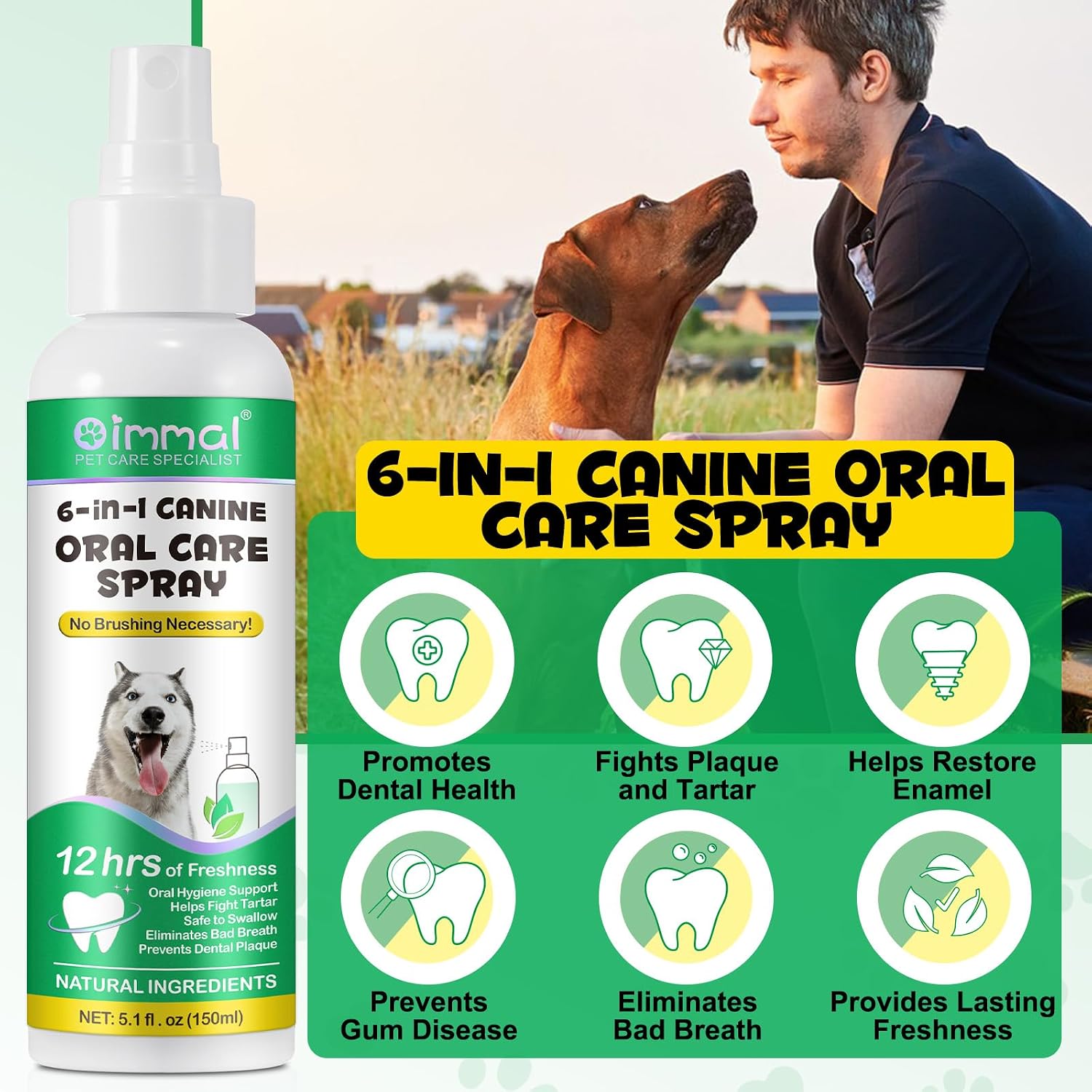 Detalle de CiAIplw Fresh Breath Oral Care Spray for Dogs – 6-in-1 Coconut Mint, 150ml