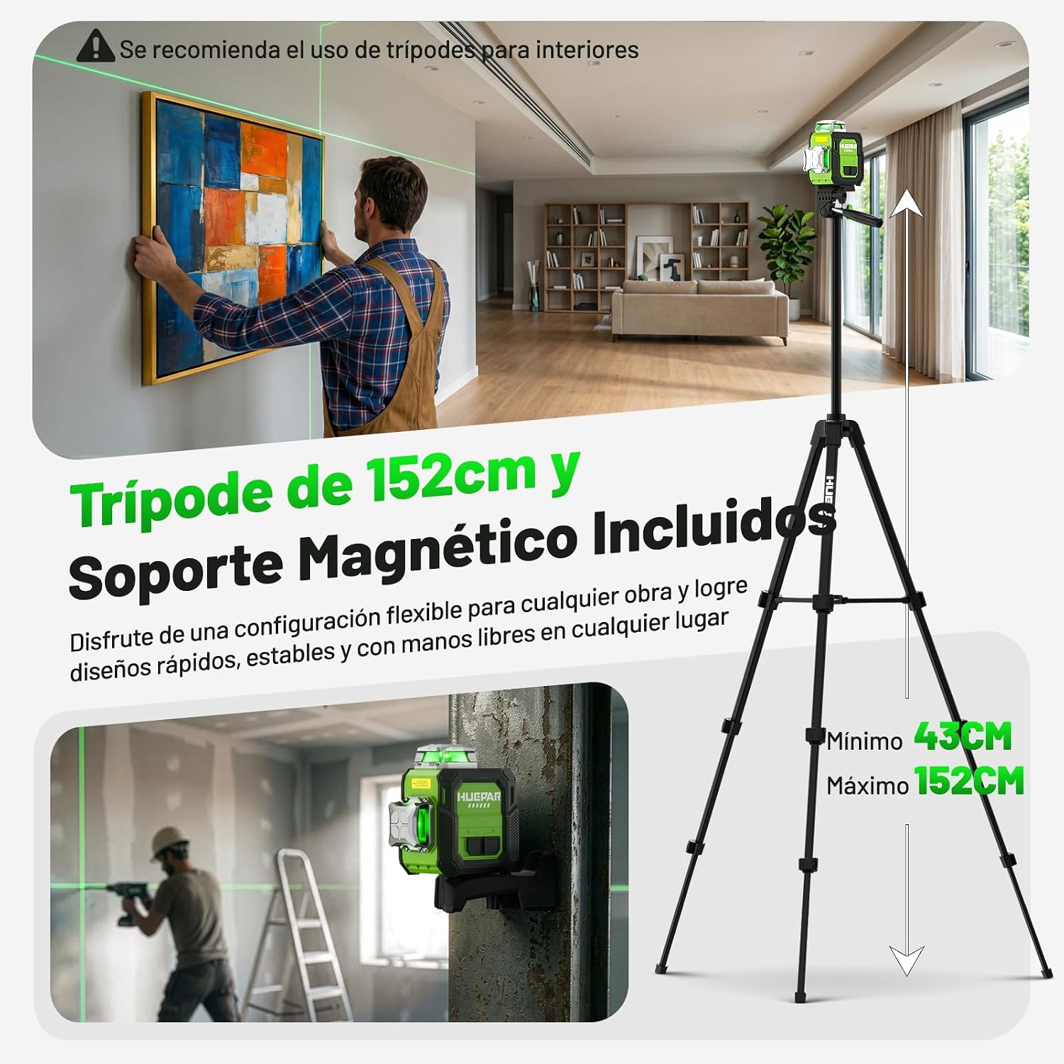 Thumbnail 1 de Huepar Livella Laser Verde 3D 3x360° Autolivellante ST03CGT | Compatta, 40 m, con Treppiede 152 cm