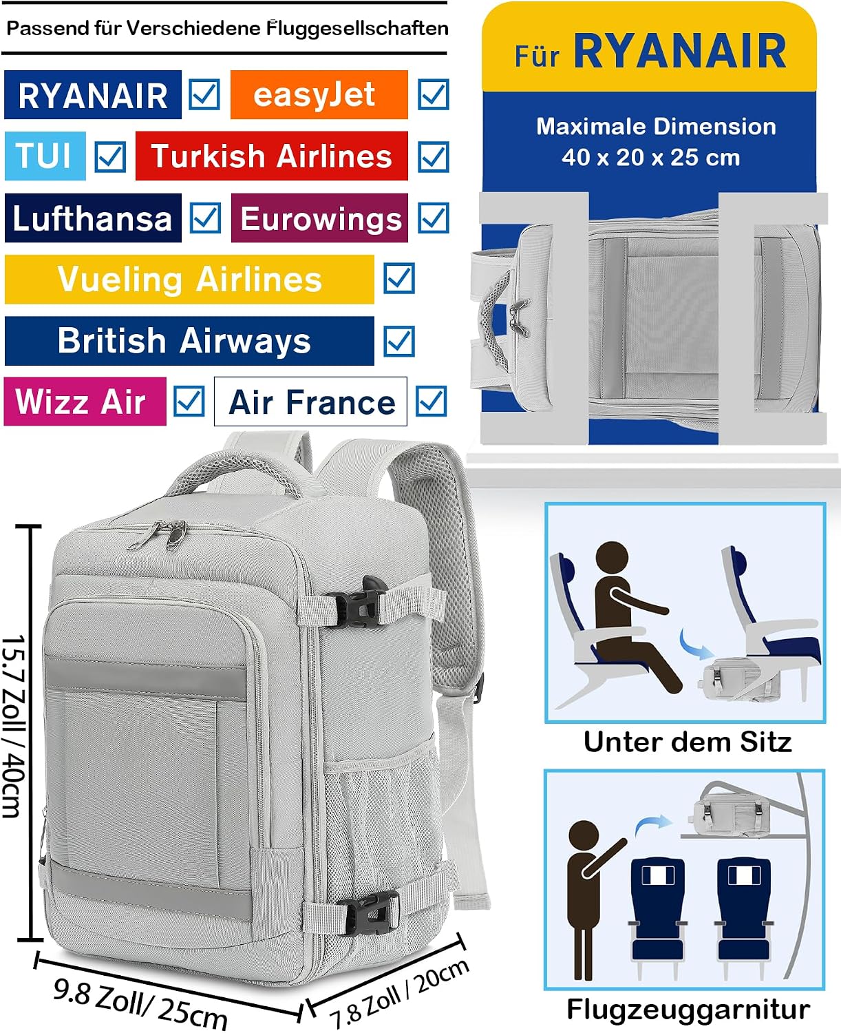 Detalle 2 de KLOSTAIN Handgepäck-Rucksack 40x20x25 cm