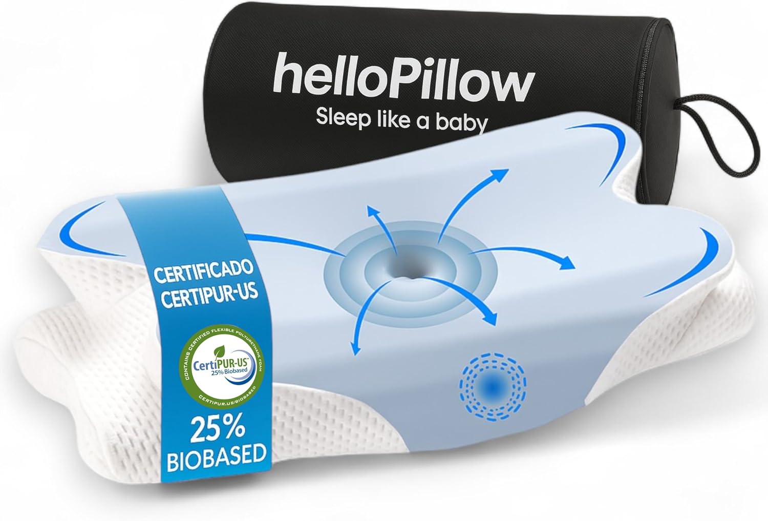 Detalle de HelloPillow Almohada Cervical 60 x 35 x 8/12 cm