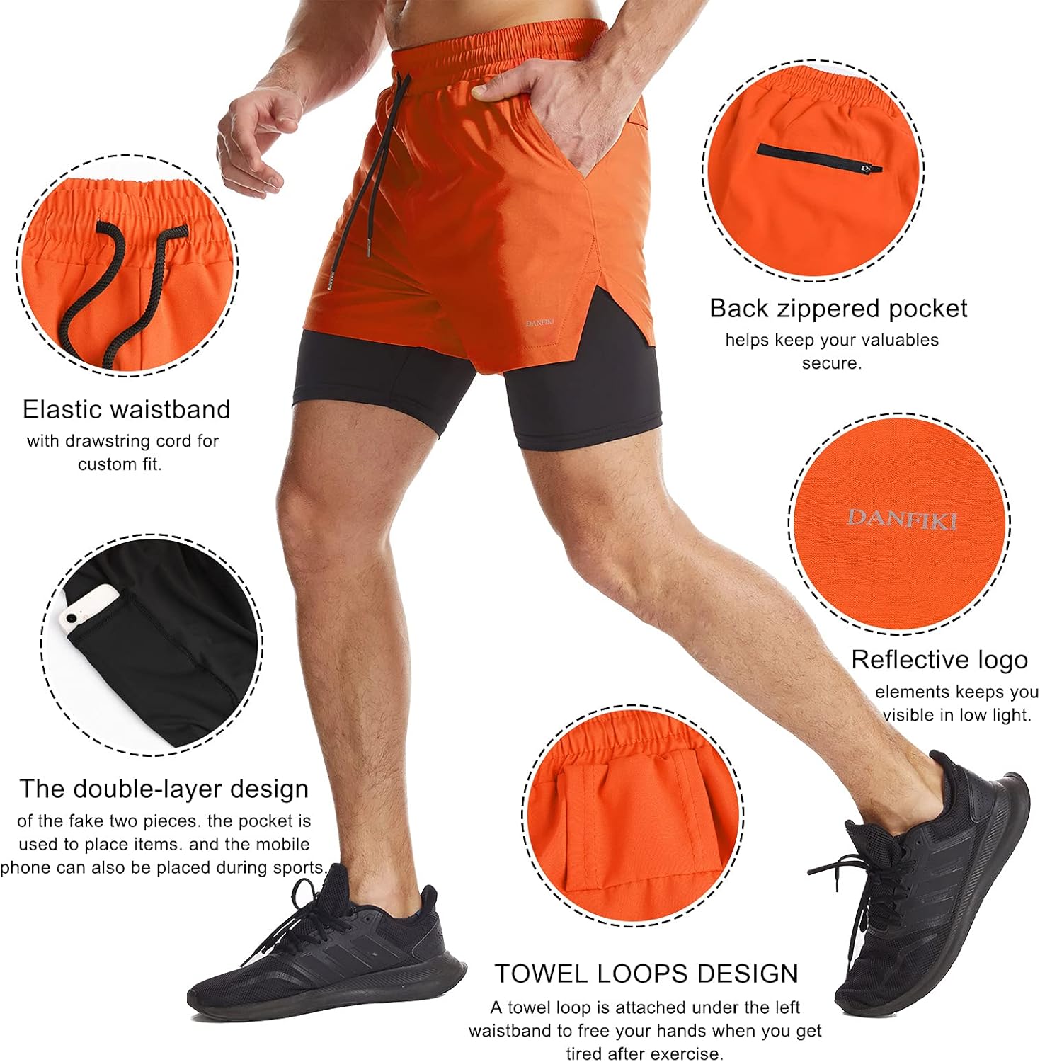 Thumbnail 4 de Danfiki Pantaloncini Sportivi da Uomo Running Shorts Asciugatura Rapida con Tasca Nascosta – 2 in 1
