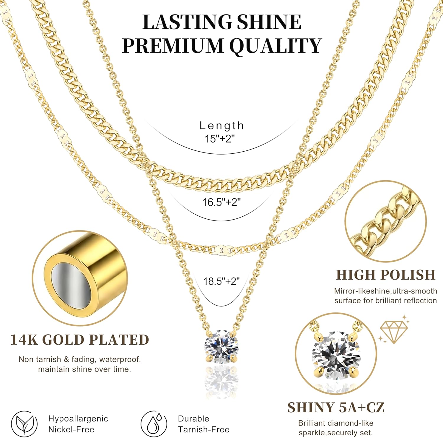 Thumbnail 6 de WomenGifts Layered Gold Necklaces for Women – 14K Gold Plated Sterling Silver Layered Set