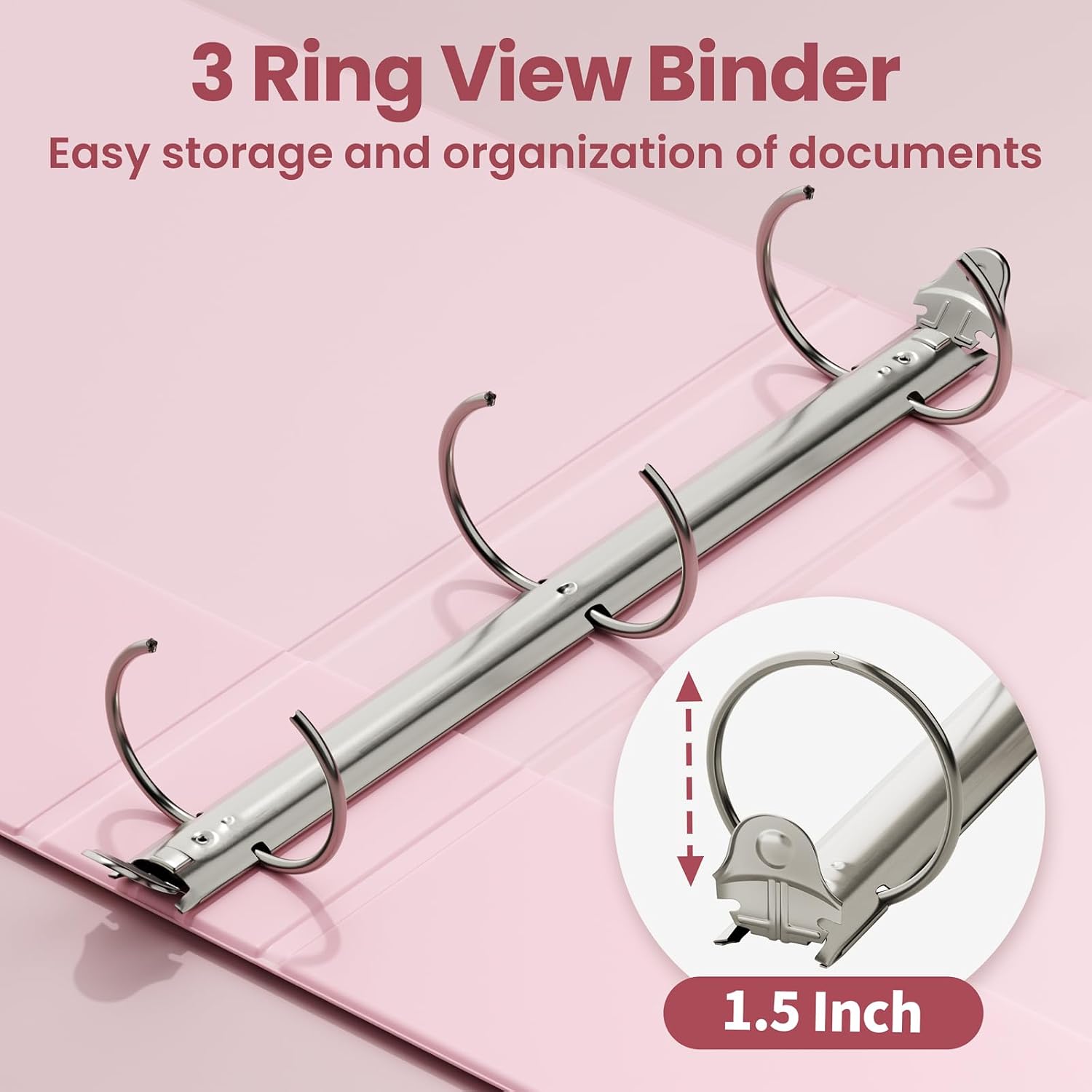 Detalle de SUNEE 1.5-Inch 3-Ring Binder 2-Pack, Pink, PVC-Free Clear View