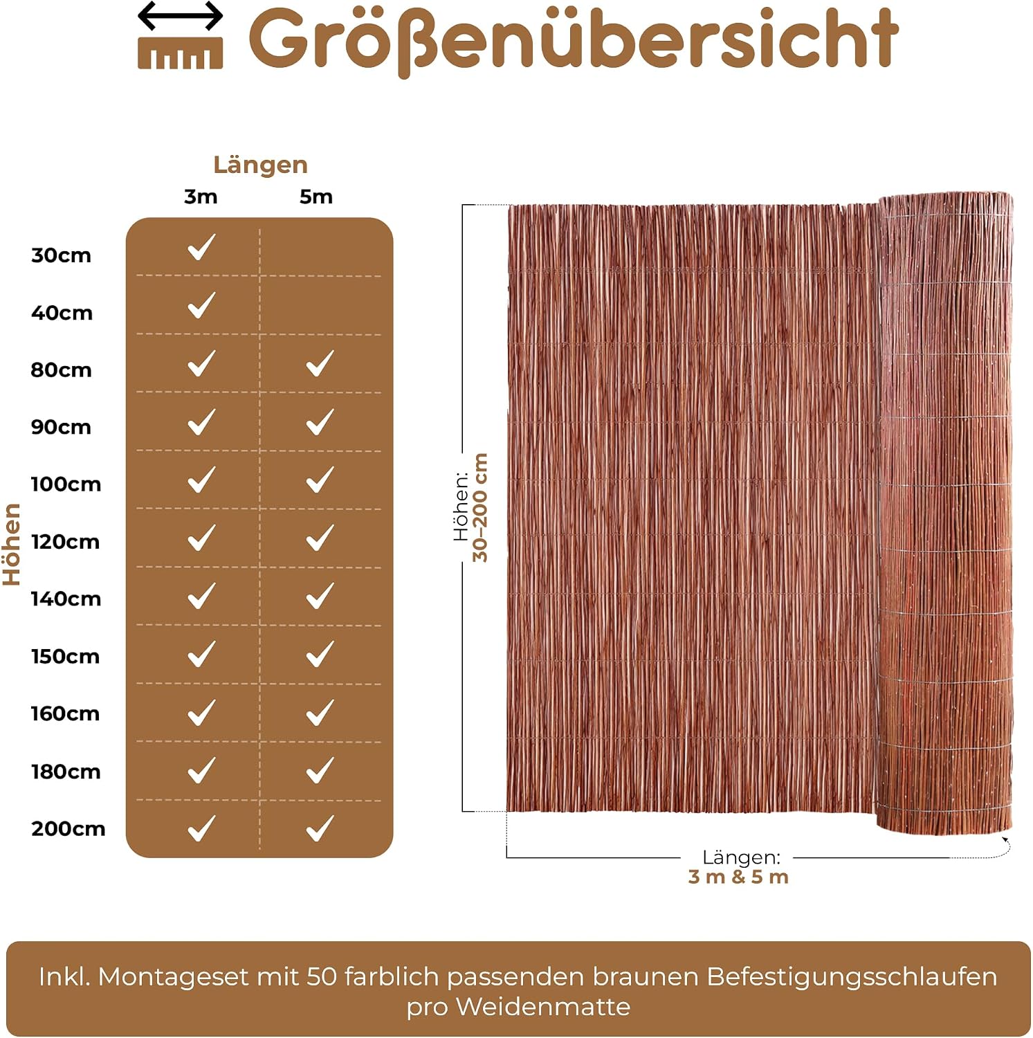 Detalle 2 de BOOGARDI Weidenmatte – Weidenzaun 160 cm hoch, 500 cm lang, 20 Größen