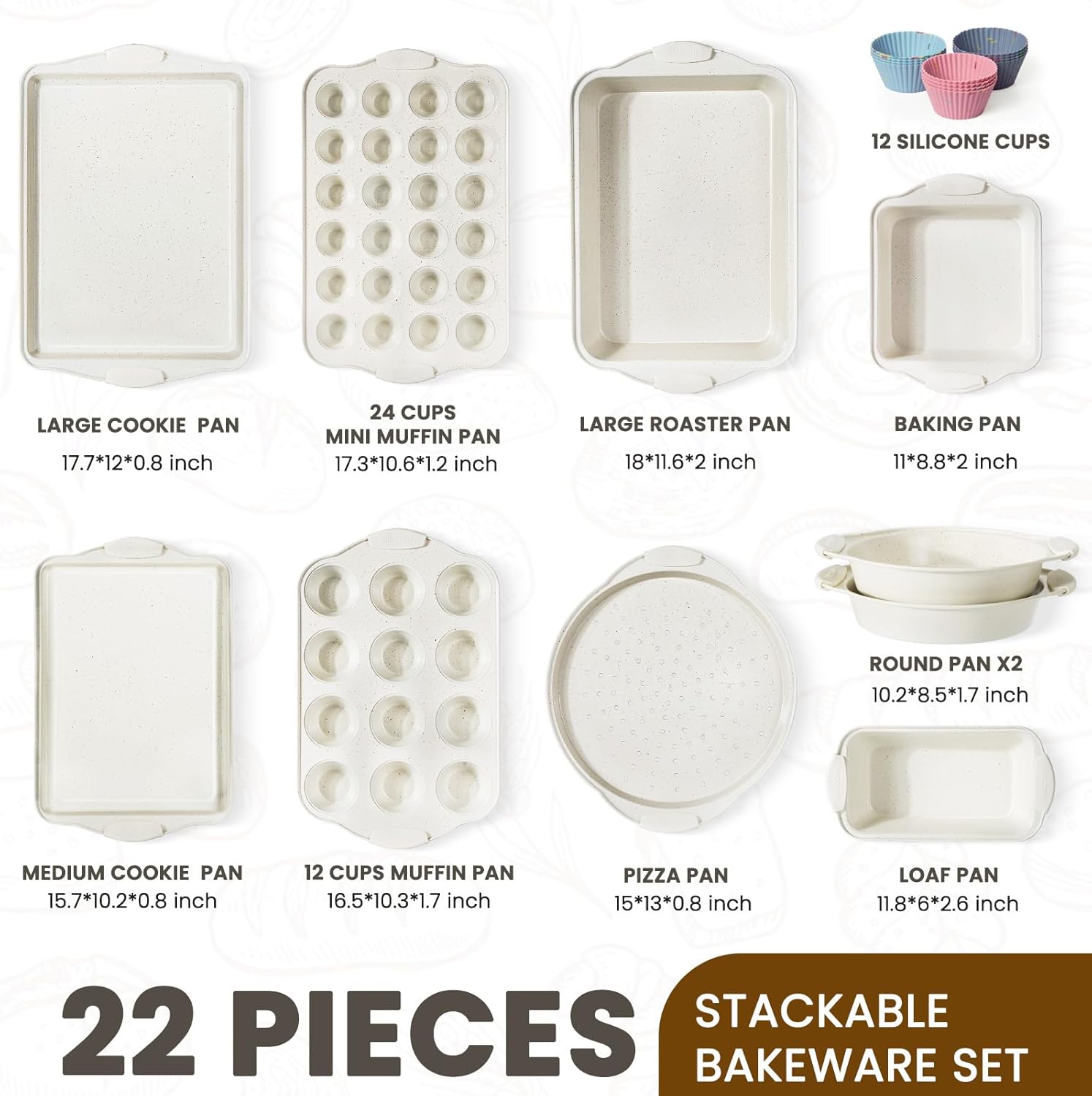 Detalle 2 de Kikcoin 22-Piece Nonstick Bakeware Set 450°F 🍪