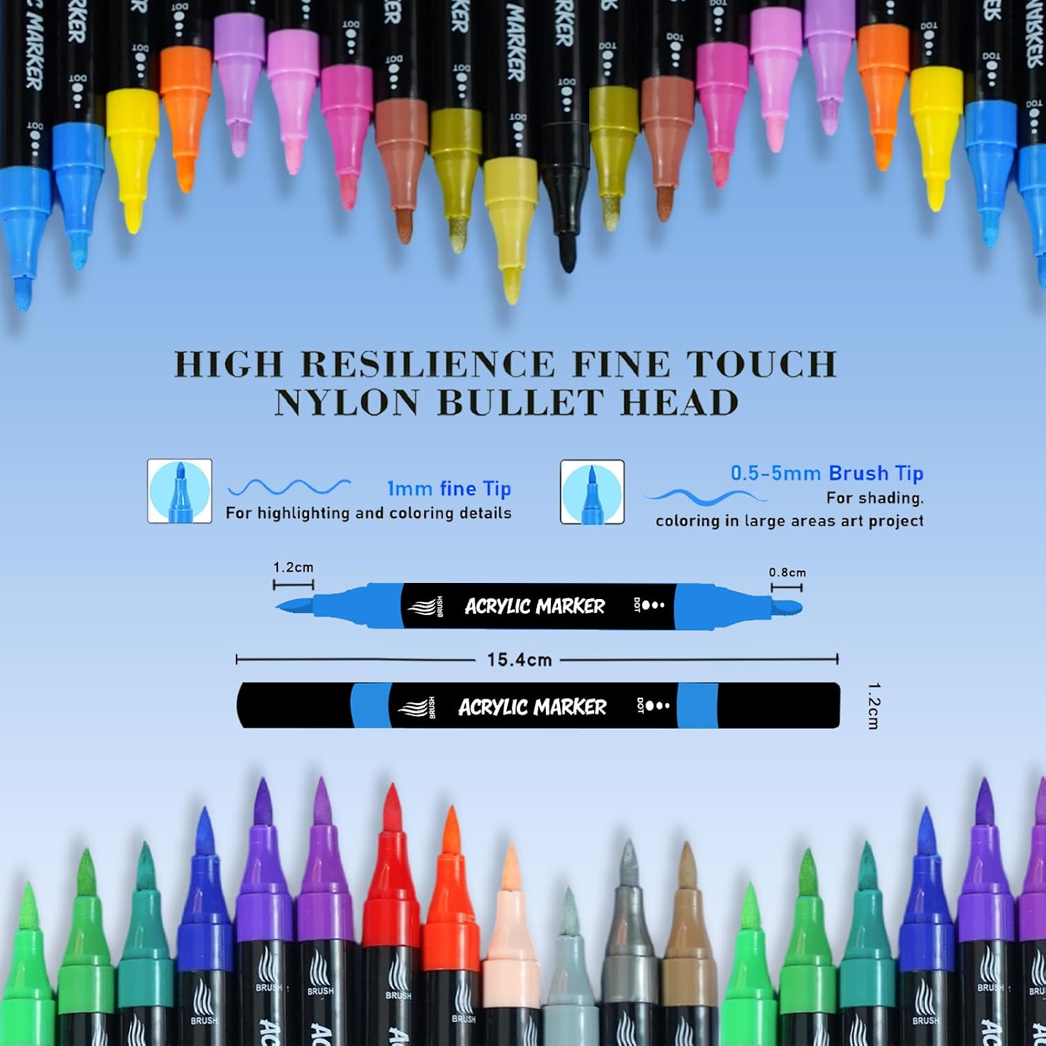 Detalle de 24 Acrylic Paint Pens by LeafLine: Dual Tip Markers for Versatile Crafting