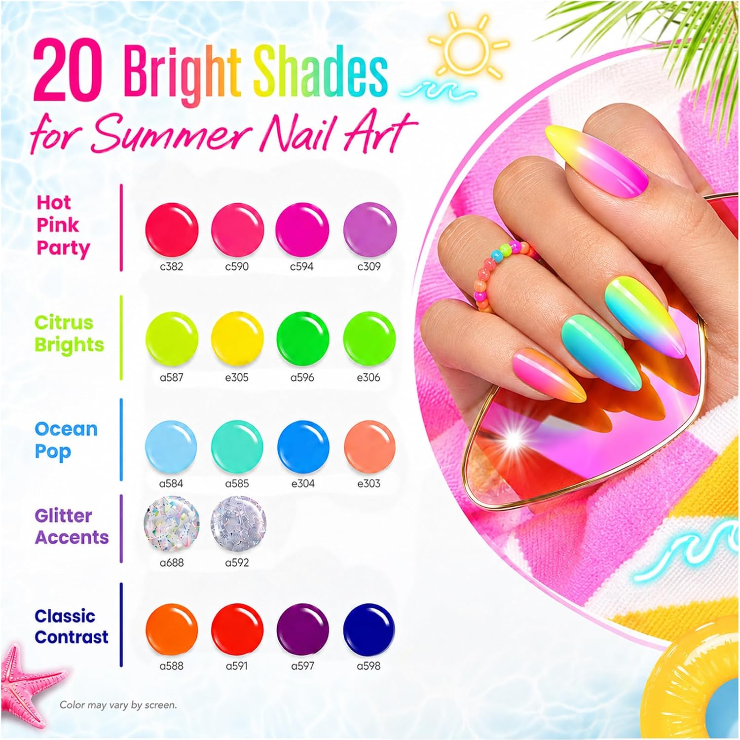 Detalle 2 de beetles Neon Gel Nail Polish Set (20 Colors) with Base & Top Coats