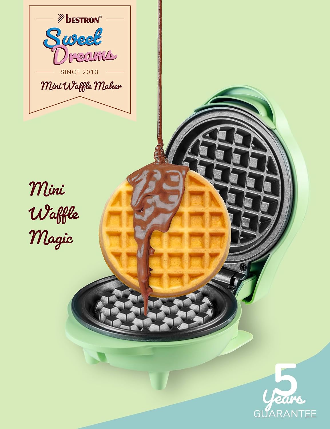 Thumbnail 1 de Bestron Mini-Waffeleisen AMW500G Mint Matt – kompakt, antihaftbeschichtet, geeignet für Kindergeburtstage & Festlichkeiten