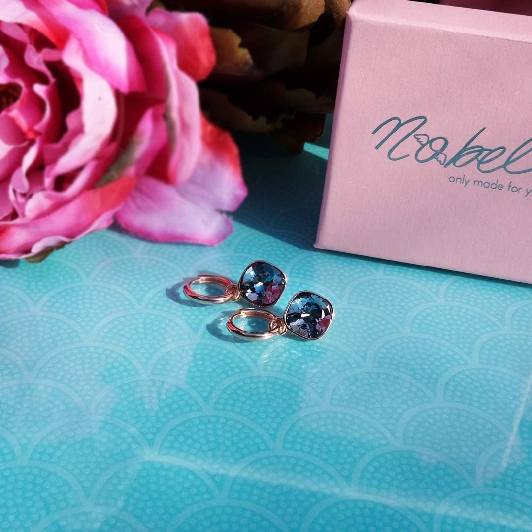 Detalle de Rosegold Creolen Charm Anhänger aus 925er Sterling Silber mit Markenkristallen – NOBEL SCHMUCK