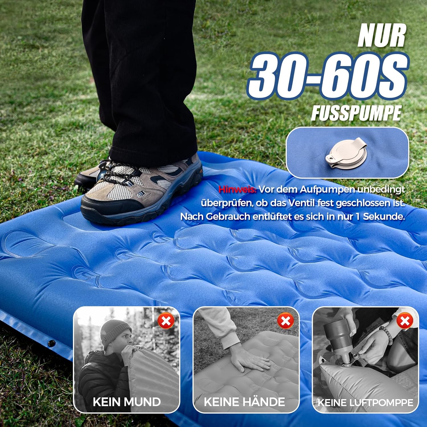 Thumbnail 3 de NAPASA Isomatte Camping 200x70x14 cm (14 cm dick) mit Fußpumpe und Kissen – wasserdicht, Anti-Ripstop
