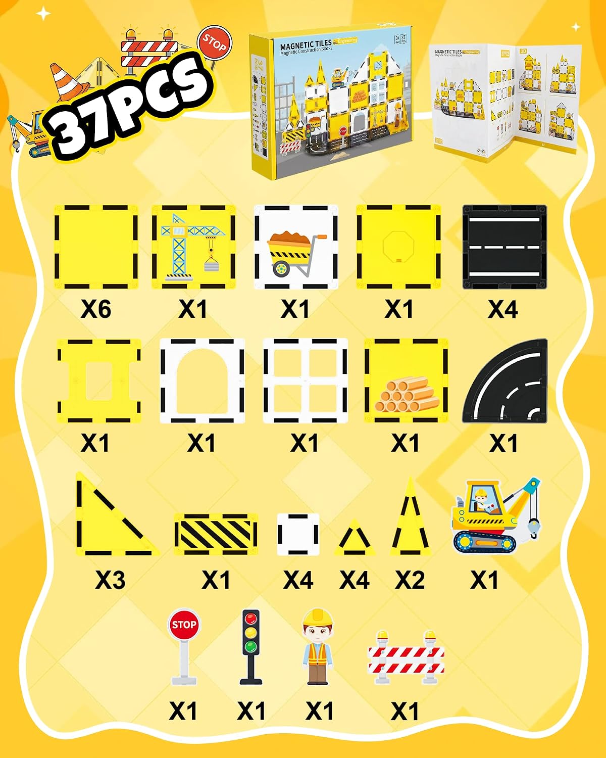 Detalle de LADFAR Magnetic Tiles for Kids (37-Piece) STEM Construction Magnet Building Blocks