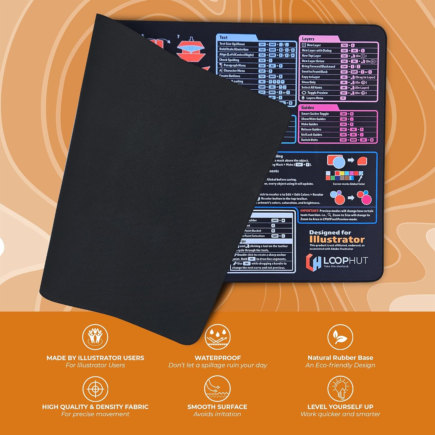 Thumbnail 2 de Loop Hut Shortcut Keys Mousepad for Illustrator Users (XL 800x400mm) with Non-Slip Rubber Base