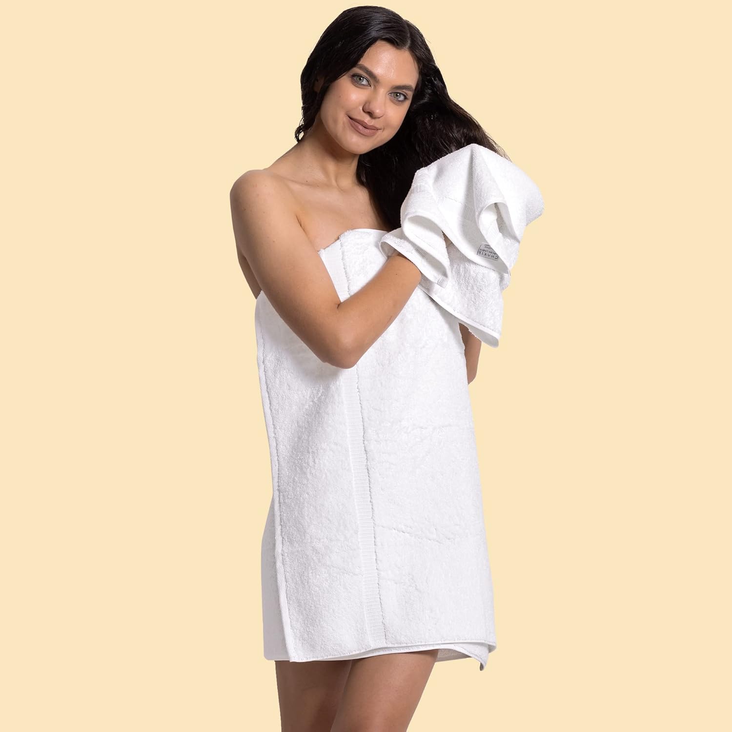 Detalle de Chakir Turkish Linens 4 Piece Large Bath Towel Set (27 x 54 in) in White